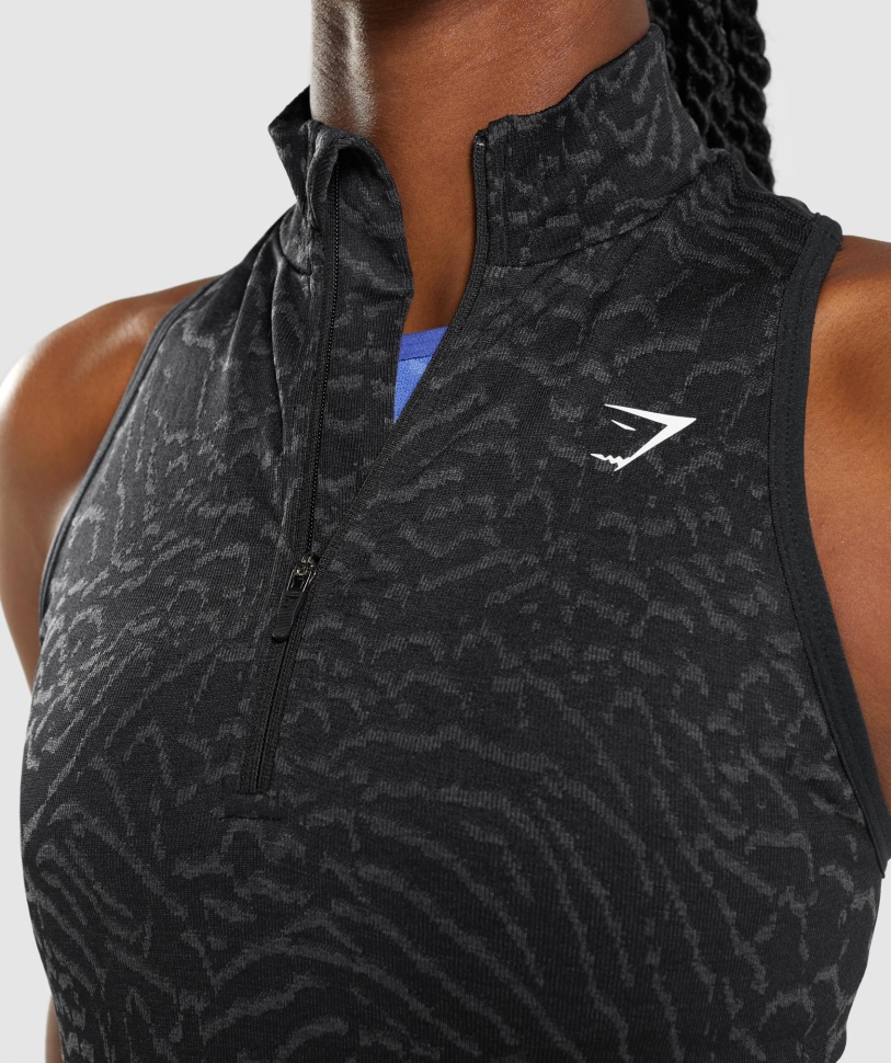 Gymshark προσαρμογή ζώου απρόσκοπτη καλλιέργεια 1/2 φερμουάρ υβριδικό-μαύρο