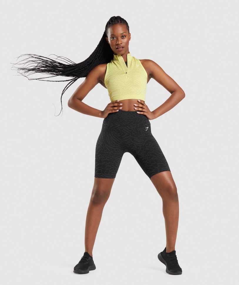 Gymshark προσαρμογή ζώου απρόσκοπτη καλλιέργεια 1/2 φερμουάρ υβρίδιο-πυγολαμπίδα κίτρινο
