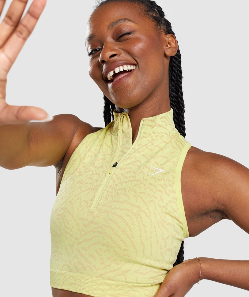 Gymshark προσαρμογή ζώου απρόσκοπτη καλλιέργεια 1/2 φερμουάρ υβρίδιο-πυγολαμπίδα κίτρινο