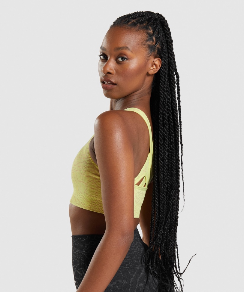 Gymshark προσαρμόζει κίτρινο αθλητικό σουτιέν χωρίς ραφή υβριδικό-πυγολαμπίδας