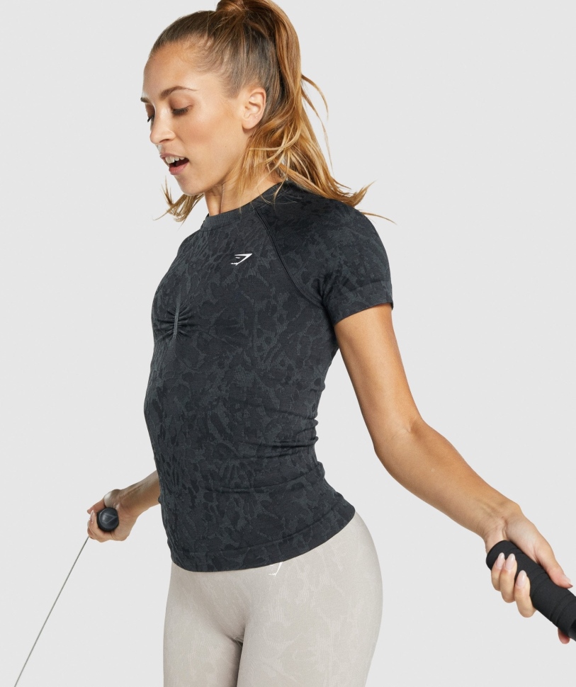 Gymshark προσαρμογή ζώο απρόσκοπτη μπλουζάκι πεταλούδα-μαύρο