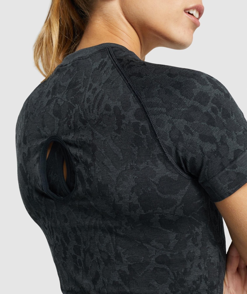 Gymshark προσαρμογή ζώο απρόσκοπτη μπλουζάκι πεταλούδα-μαύρο