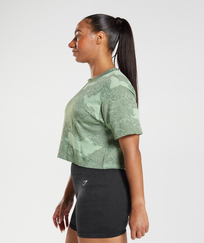 Gymshark προσαρμογή Camo απρόσκοπτη Crop Top λάβα-αλόη πράσινο-βρύα ελιά