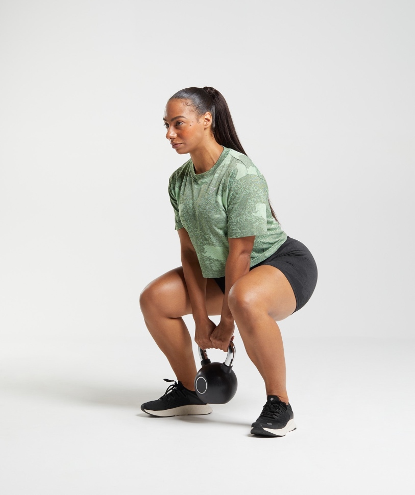 Gymshark προσαρμογή Camo απρόσκοπτη Crop Top λάβα-αλόη πράσινο-βρύα ελιά