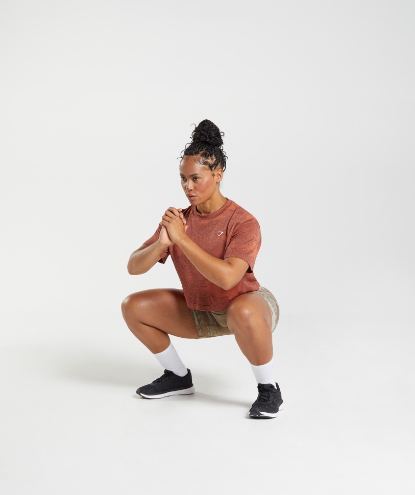 Gymshark προσαρμογή Camo απρόσκοπτη Crop Top λάβα-καταιγίδα κόκκινο-κεράσι καφέ