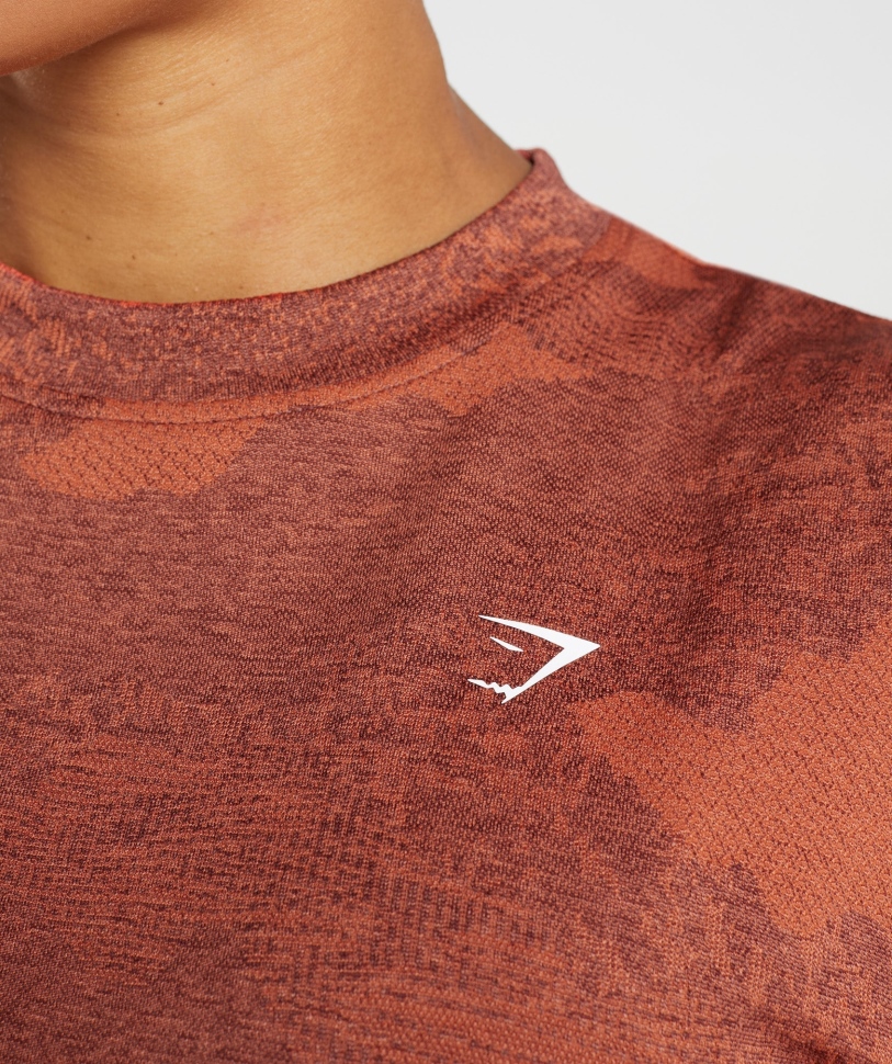 Gymshark προσαρμογή Camo απρόσκοπτη Crop Top λάβα-καταιγίδα κόκκινο-κεράσι καφέ