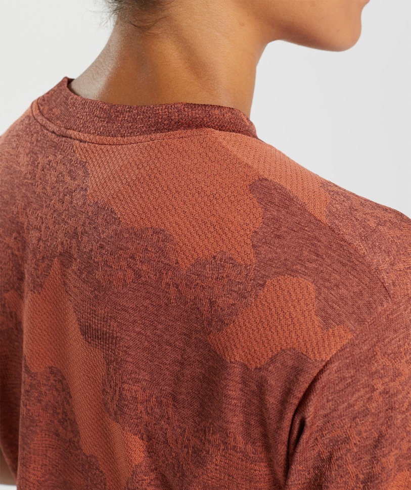 Gymshark προσαρμογή Camo απρόσκοπτη Crop Top λάβα-καταιγίδα κόκκινο-κεράσι καφέ