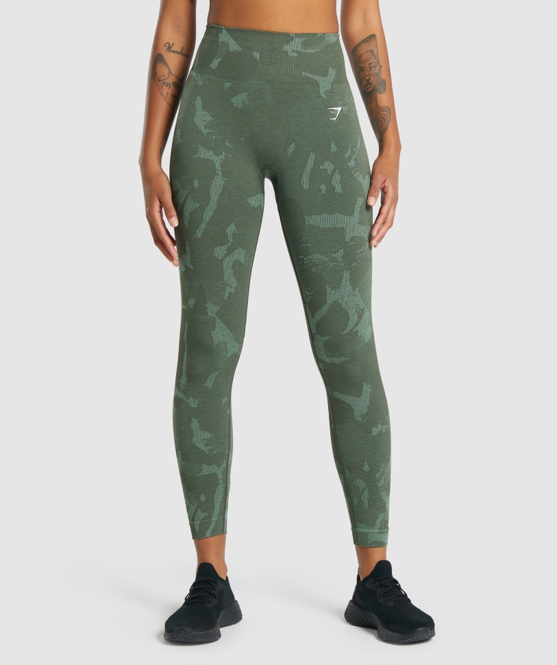 Gymshark προσαρμογή Camo χωρίς ραφή κολάν Savanna-green