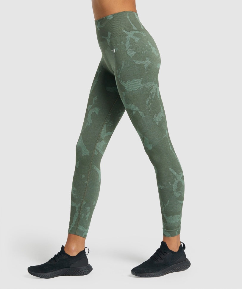 Gymshark προσαρμογή Camo χωρίς ραφή κολάν Savanna-green