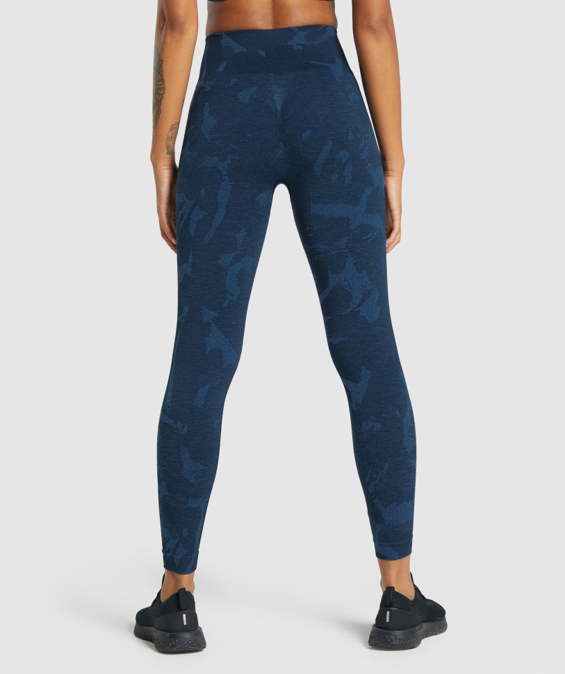Gymshark προσαρμογή Camo χωρίς ραφή κολάν Savanna-navy
