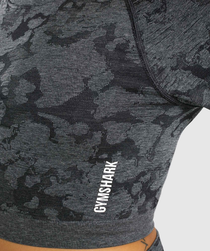 Gymshark Adapt Camo απρόσκοπτη μακρύ μανίκι Crop Top μαύρο