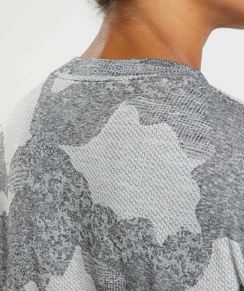 Gymshark προσαρμογή Camo απρόσκοπτη μακρύ μανίκι επάνω λάβα-ανοιχτό γκρι-μαύρο