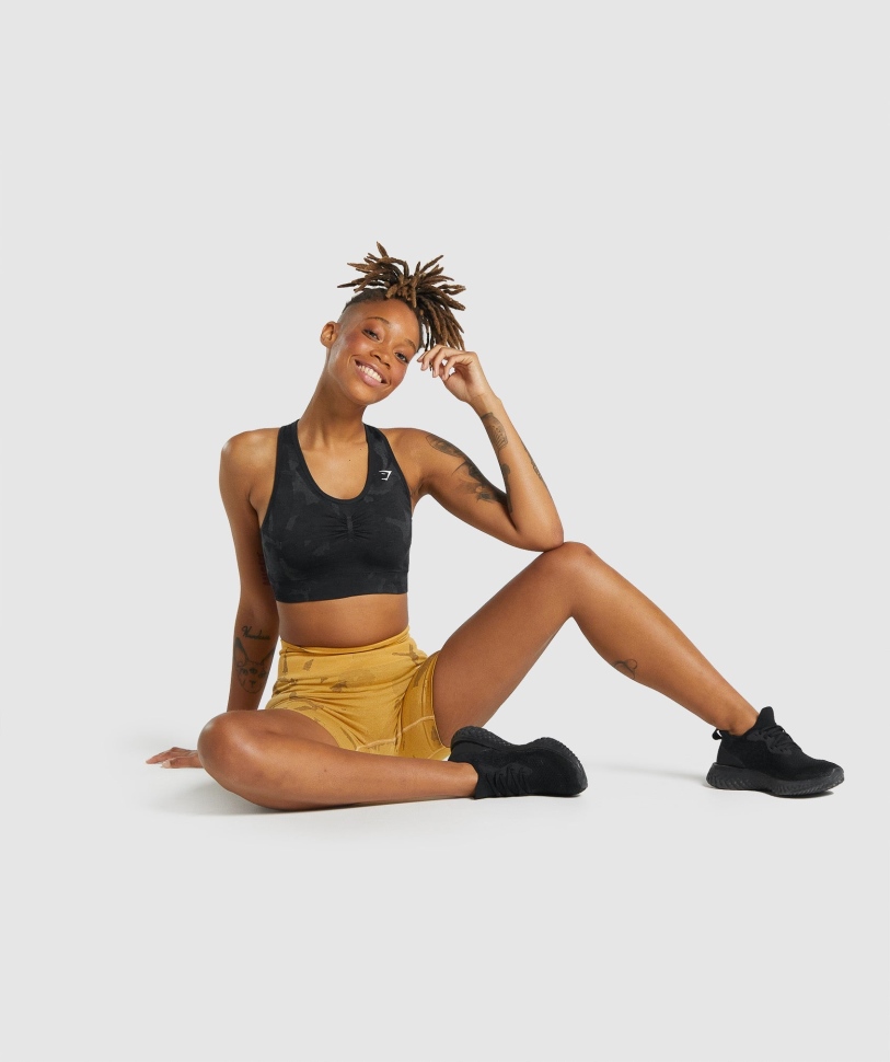 Gymshark προσαρμογή Camo απρόσκοπτη Racer πίσω αθλητικό σουτιέν Savanna-μαύρο