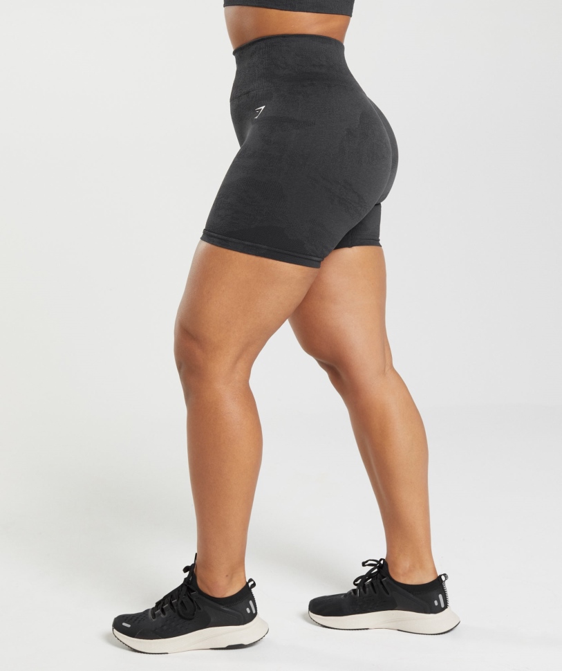 Gymshark προσαρμογή Camo χωρίς ραφή σορτς λάβα-μαύρο-όνυχα γκρι