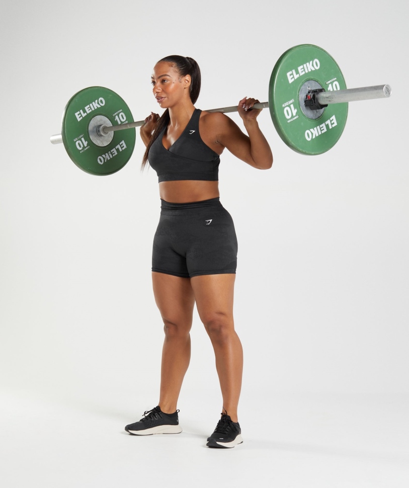 Gymshark προσαρμογή Camo χωρίς ραφή σορτς λάβα-μαύρο-όνυχα γκρι