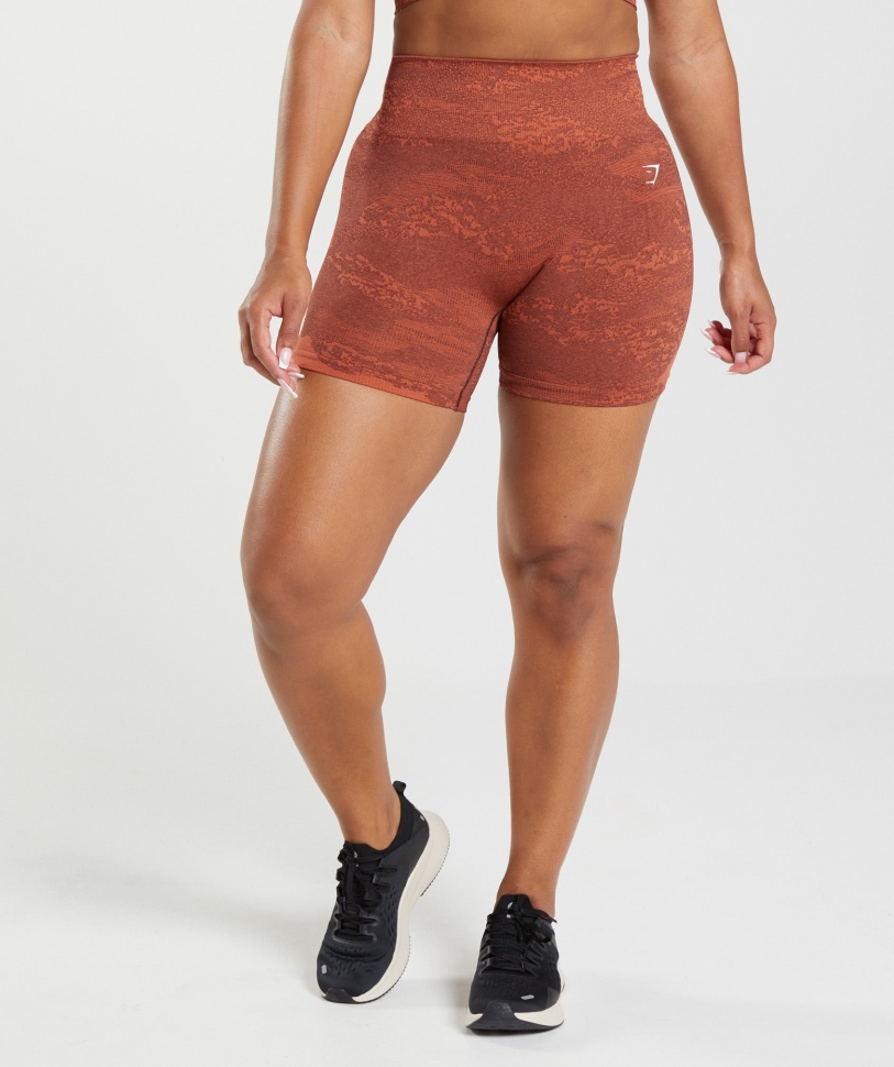 Gymshark προσαρμογή Camo χωρίς ραφή σορτς λάβα-καταιγίδα κόκκινο-καφέ καφέ