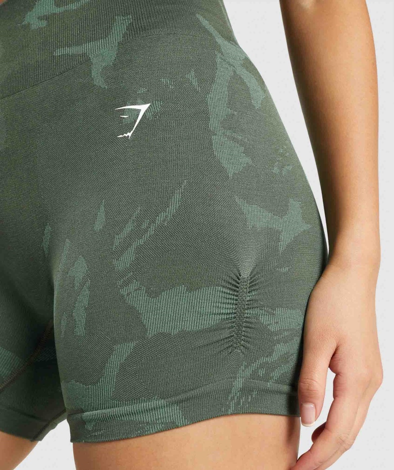 Gymshark προσαρμογή Camo χωρίς ραφή σορτς σαβάνα-πράσινο