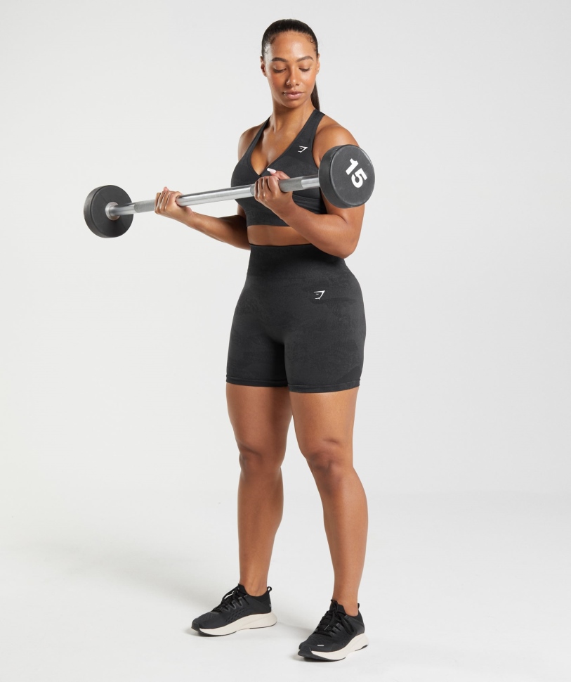 Gymshark προσαρμογή Camo χωρίς ραφή αθλητικό σουτιέν λάβα-μαύρο-όνυχα γκρι