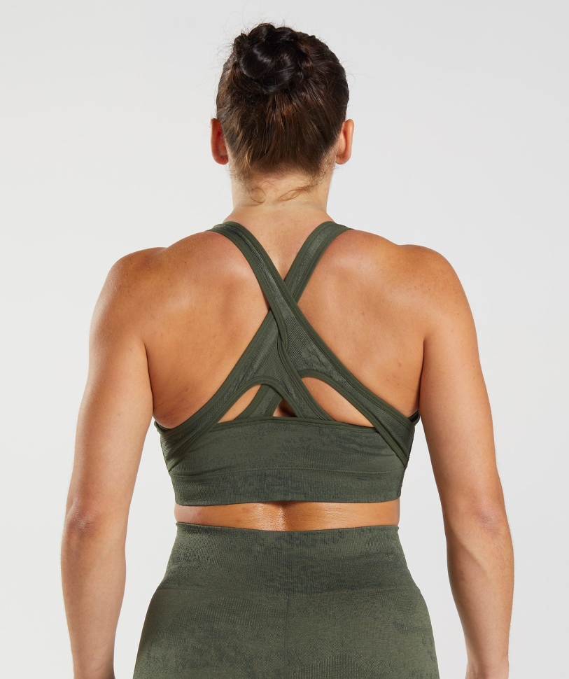 Gymshark προσαρμογή Camo απρόσκοπτη αθλητικό σουτιέν λάβα-βρύα ελιάς πυρήνα ελιάς