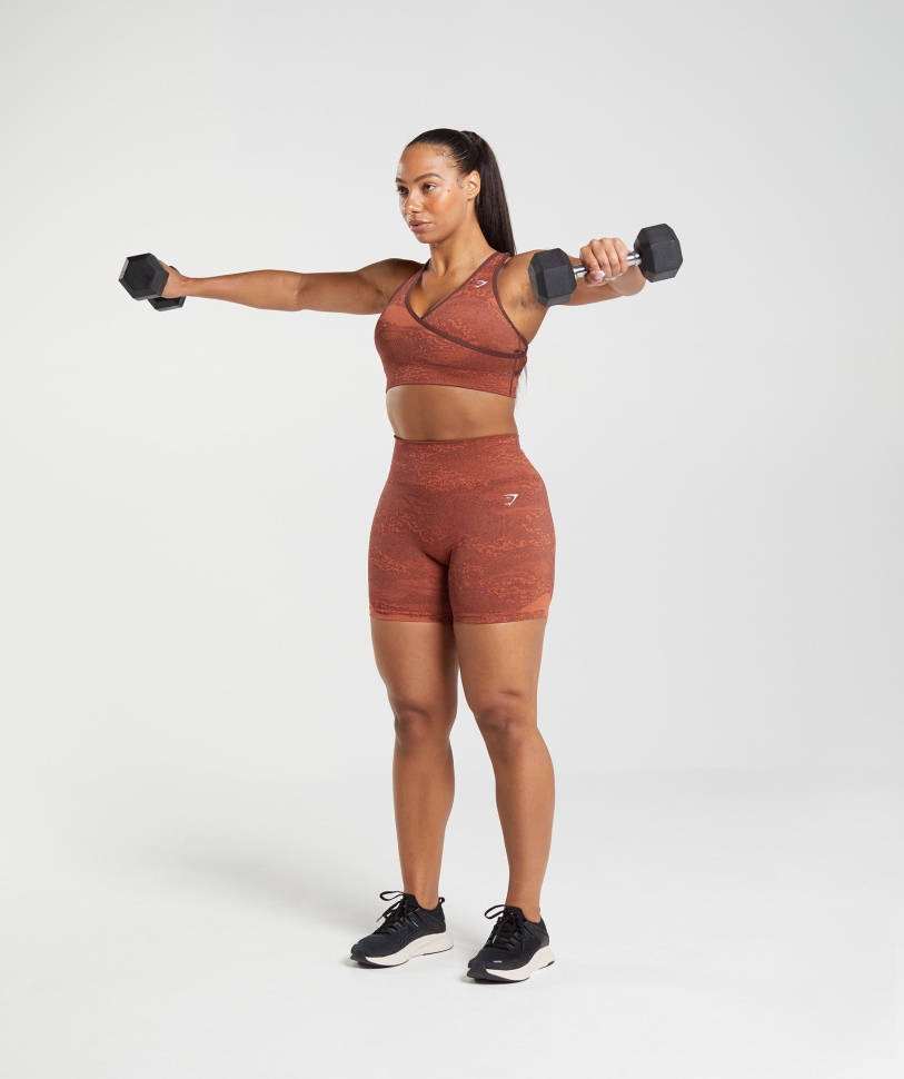 Gymshark Adapt Camo άνευ ραφής αθλητικό σουτιέν λάβα| καταιγίδα κόκκινο-κεράσι καφέ