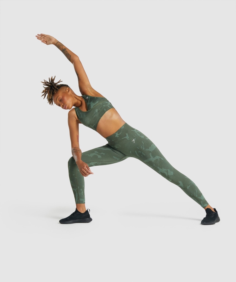 Gymshark προσαρμογή Camo απρόσκοπτη αθλητικό σουτιέν Savanna-green