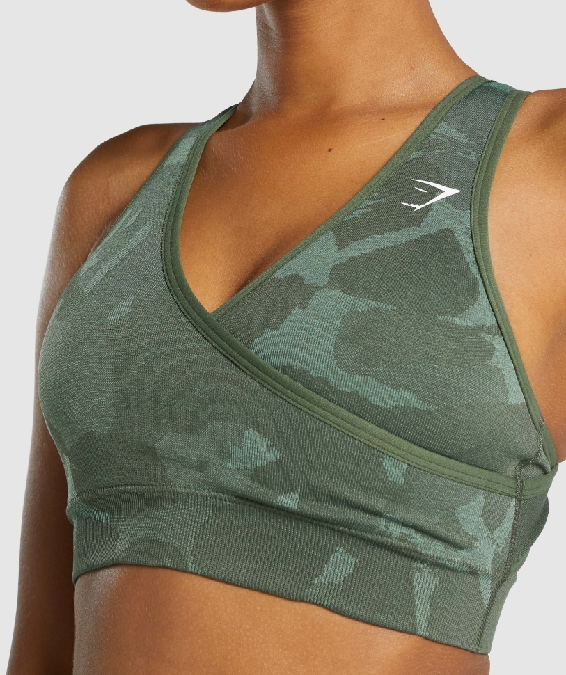 Gymshark προσαρμογή Camo απρόσκοπτη αθλητικό σουτιέν Savanna-green