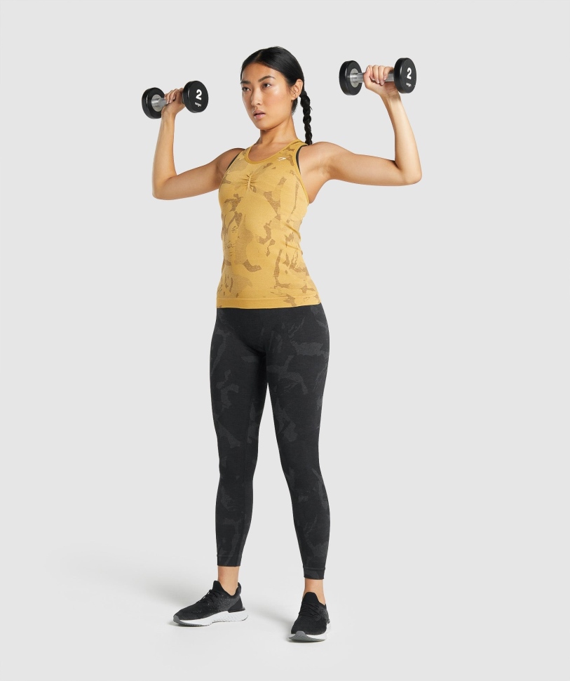 Gymshark προσαρμογή Camo χωρίς ραφή δεξαμενή Savanna-κίτρινο