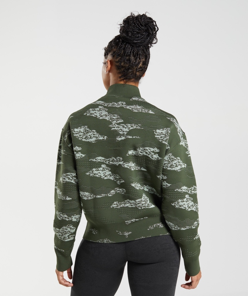 Gymshark Adapt Camo χωρίς ραφή σακάκι πίστας Lava-moss Olive-aloe Green