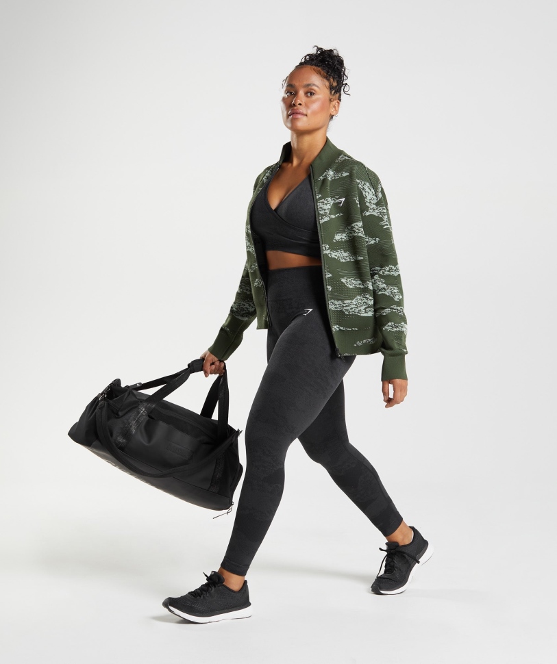 Gymshark Adapt Camo χωρίς ραφή σακάκι πίστας Lava-moss Olive-aloe Green