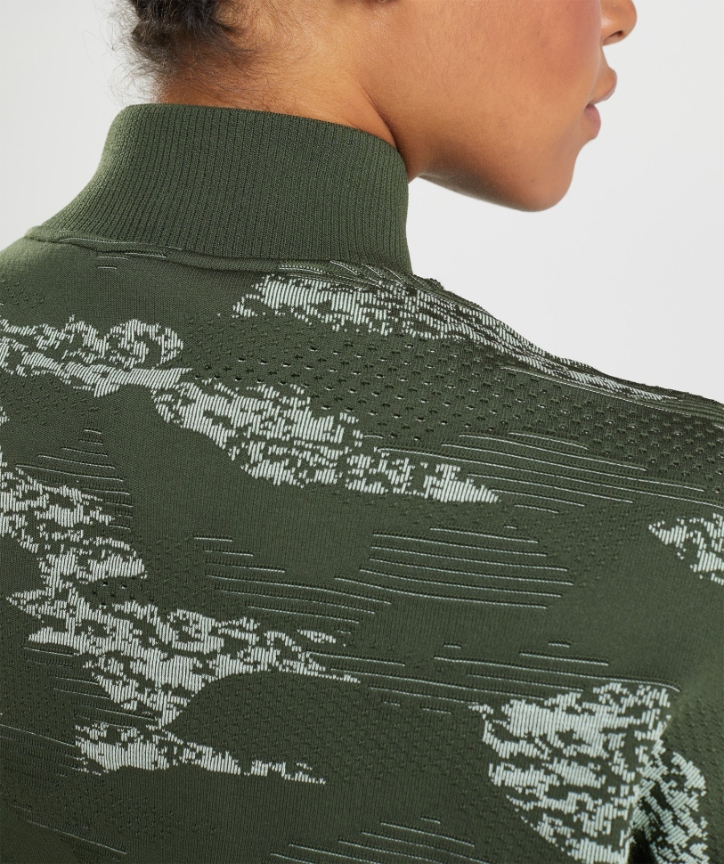 Gymshark Adapt Camo χωρίς ραφή σακάκι πίστας Lava-moss Olive-aloe Green