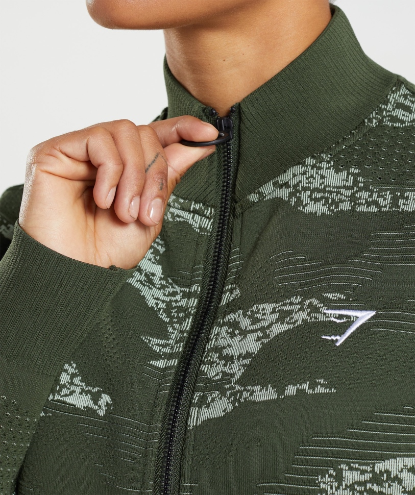 Gymshark Adapt Camo χωρίς ραφή σακάκι πίστας Lava-moss Olive-aloe Green