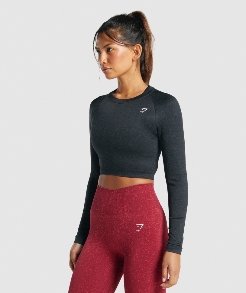 Gymshark προσαρμογή Fleck απρόσκοπτη μακριά μανίκια Crop Top ορυκτό-μαύρο