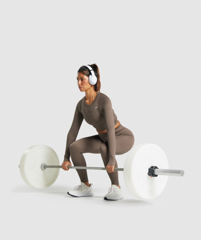 Gymshark προσαρμογή Fleck απρόσκοπτη μακριά μανίκια Crop Top ορυκτό-καφέ