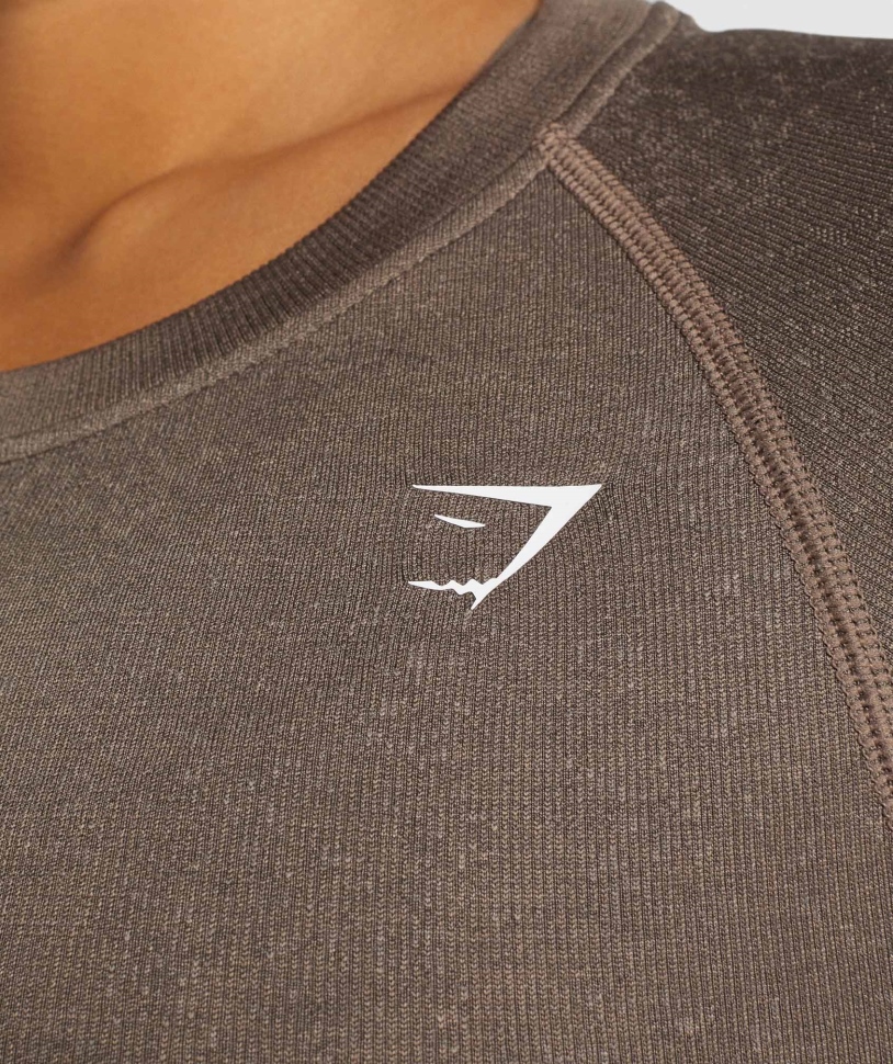 Gymshark προσαρμογή Fleck απρόσκοπτη μακριά μανίκια Crop Top ορυκτό-καφέ