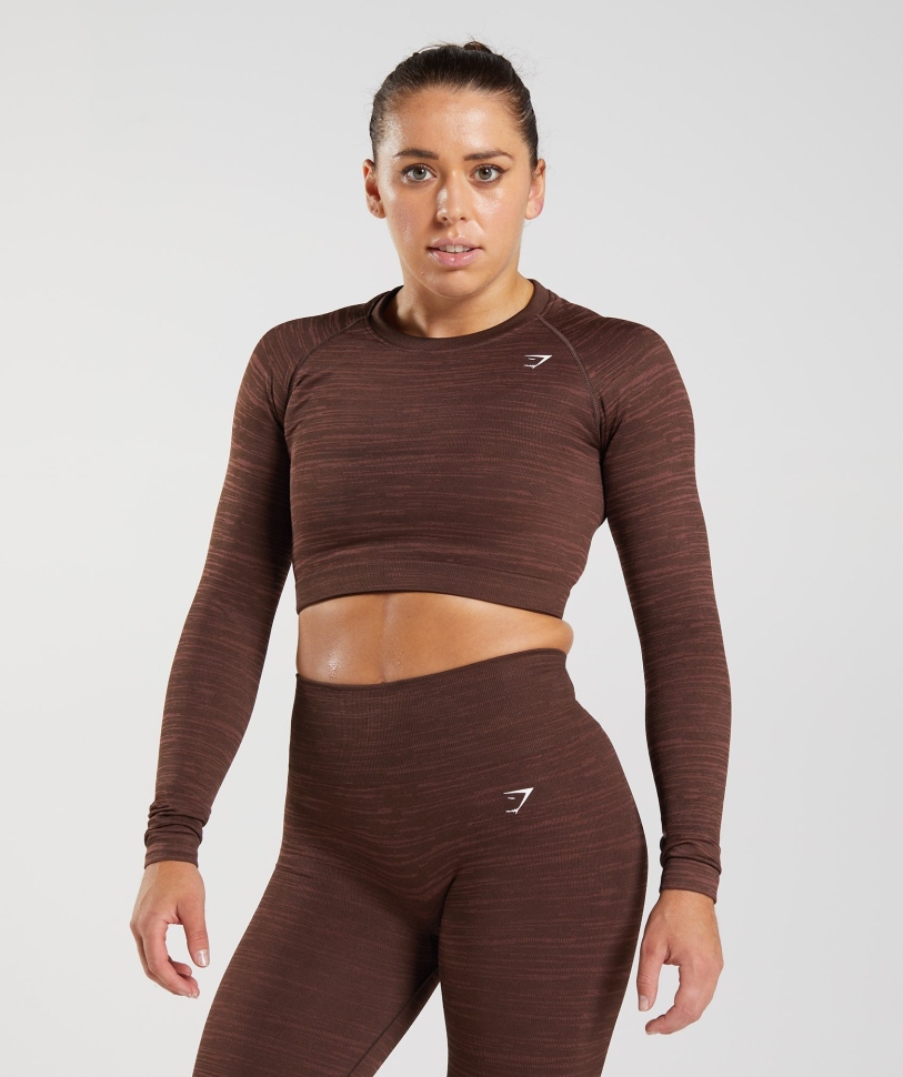 Gymshark Adapt Marl χωρίς ραφή μακρυμάνικο Crop Top Vlt-archive καφέ-καφέ
