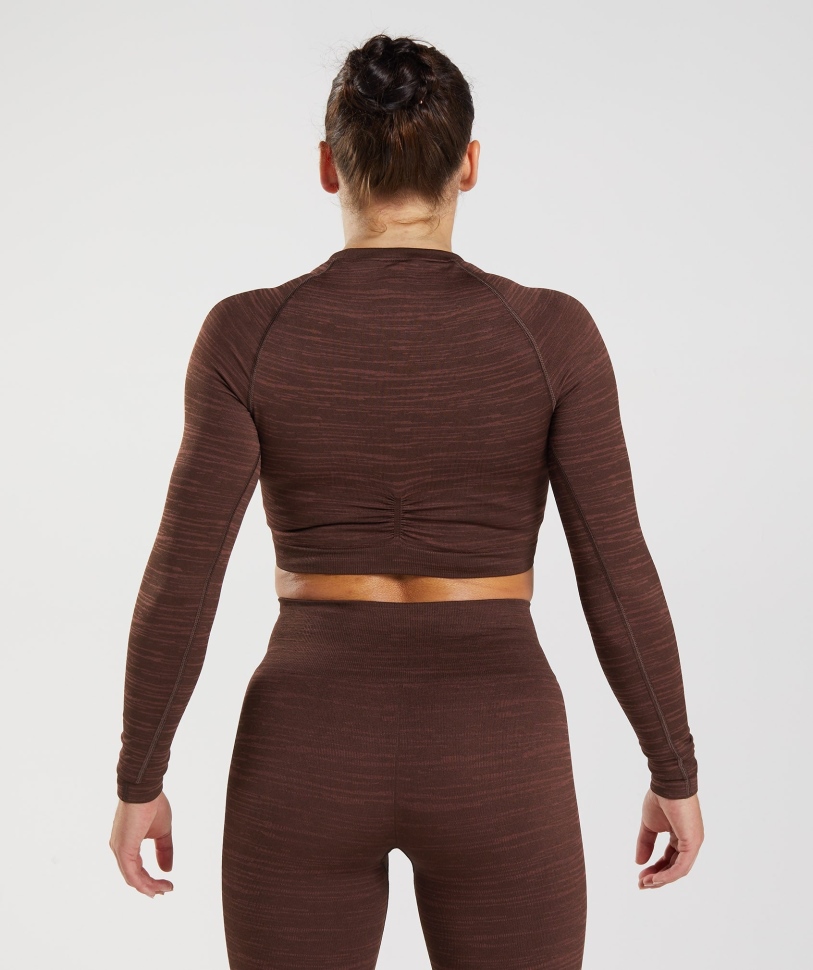 Gymshark Adapt Marl χωρίς ραφή μακρυμάνικο Crop Top Vlt-archive καφέ-καφέ