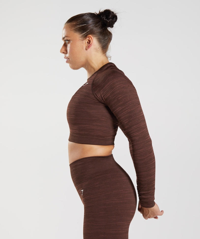 Gymshark Adapt Marl χωρίς ραφή μακρυμάνικο Crop Top Vlt-archive καφέ-καφέ