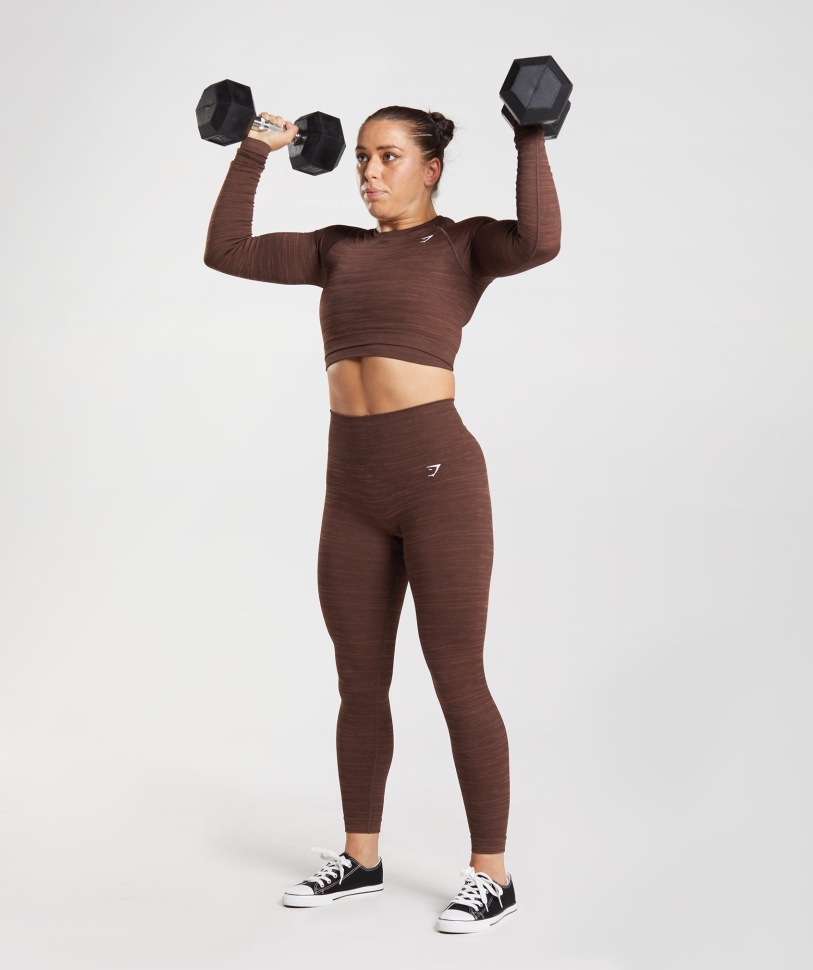 Gymshark Adapt Marl χωρίς ραφή μακρυμάνικο Crop Top Vlt-archive καφέ-καφέ