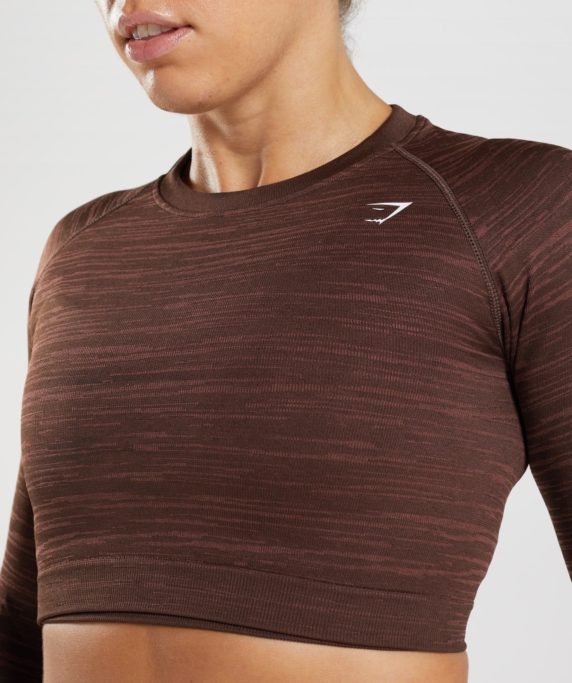 Gymshark Adapt Marl χωρίς ραφή μακρυμάνικο Crop Top Vlt-archive καφέ-καφέ