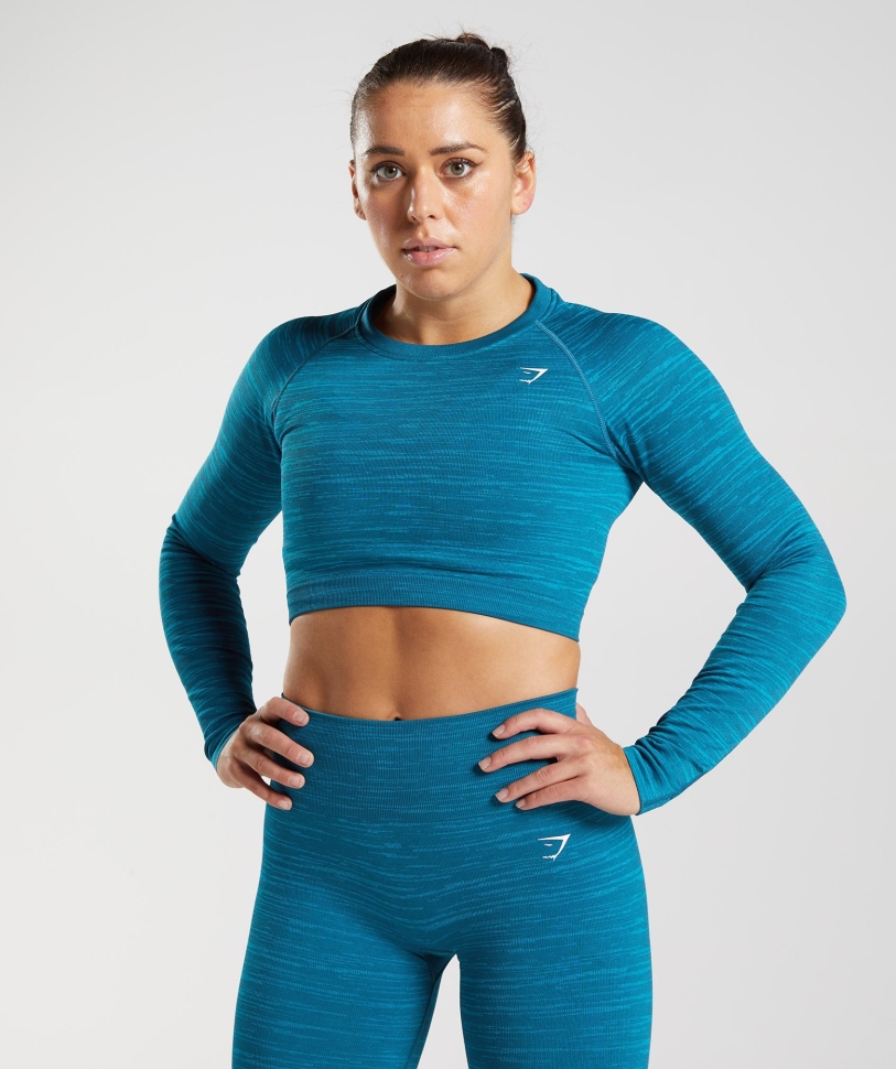 Gymshark Adapt Marl χωρίς ραφή μακρυμάνικο Crop Top Vlt-atlantic Blue-shark Blue
