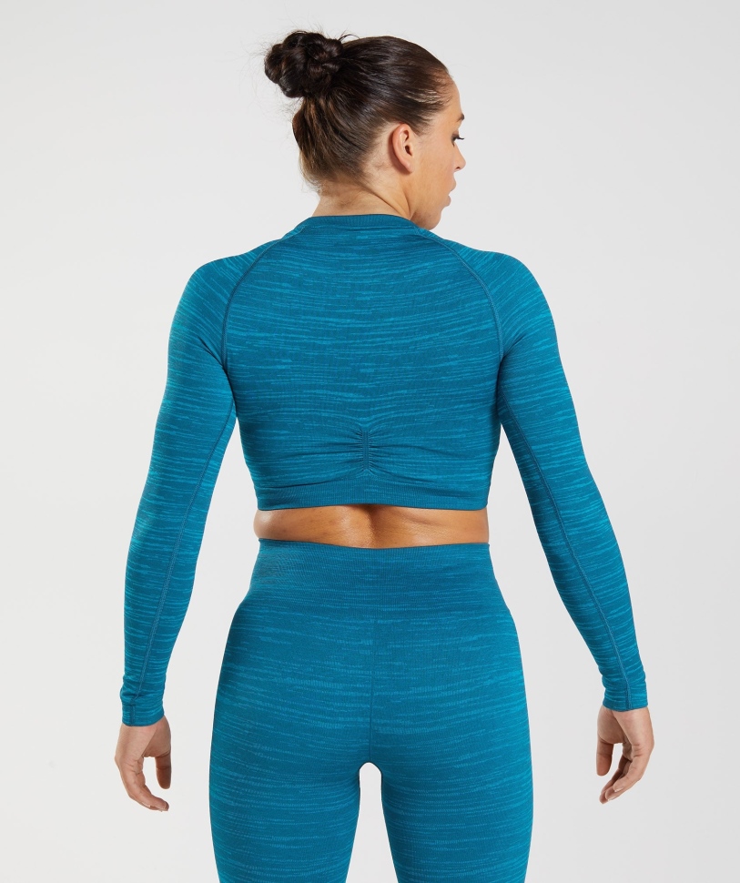 Gymshark Adapt Marl χωρίς ραφή μακρυμάνικο Crop Top Vlt-atlantic Blue-shark Blue