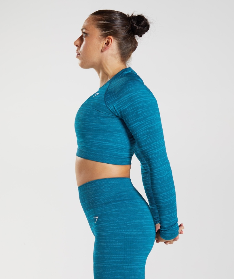 Gymshark Adapt Marl χωρίς ραφή μακρυμάνικο Crop Top Vlt-atlantic Blue-shark Blue