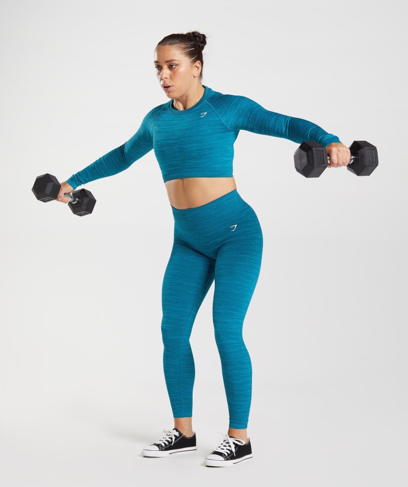 Gymshark Adapt Marl χωρίς ραφή μακρυμάνικο Crop Top Vlt-atlantic Blue-shark Blue