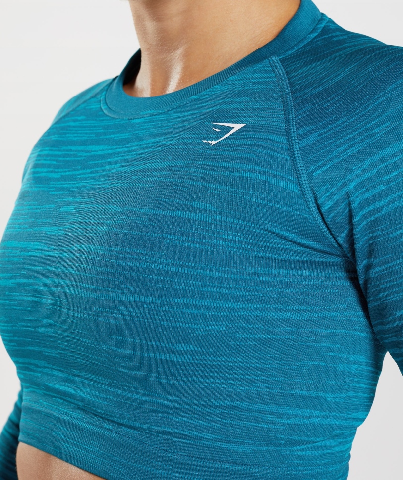 Gymshark Adapt Marl χωρίς ραφή μακρυμάνικο Crop Top Vlt-atlantic Blue-shark Blue