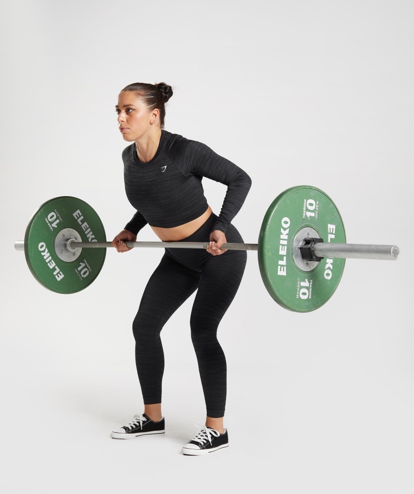 Gymshark Adapt Marl χωρίς ραφές μακρυμάνικο Crop Top Vlt-μαύρο-smokey γκρι