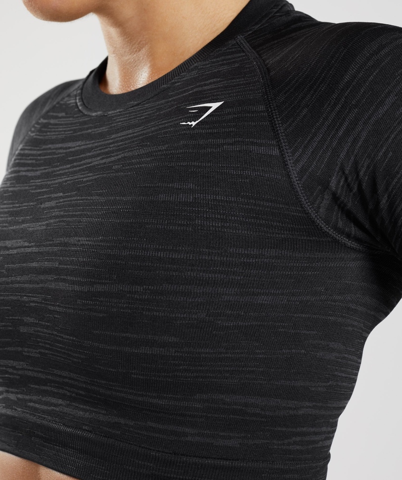 Gymshark Adapt Marl χωρίς ραφές μακρυμάνικο Crop Top Vlt-μαύρο-smokey γκρι