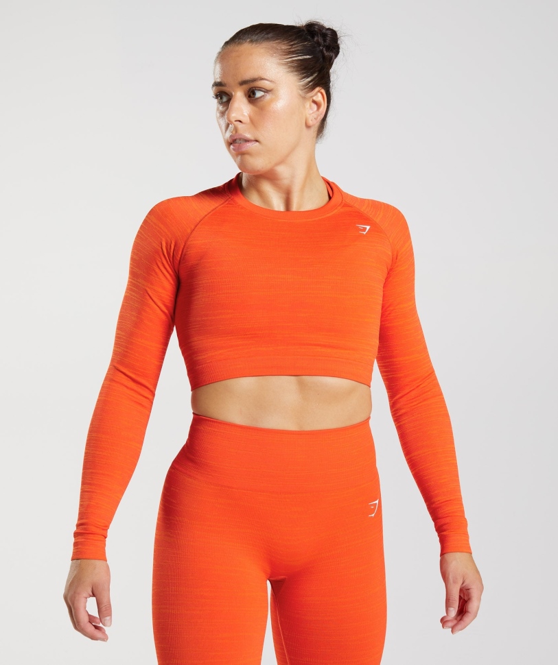 Gymshark Adapt Marl χωρίς ραφές μακρυμάνικο Crop Top Vlt-πιπεριά κόκκινο-ζεστό πορτοκάλι