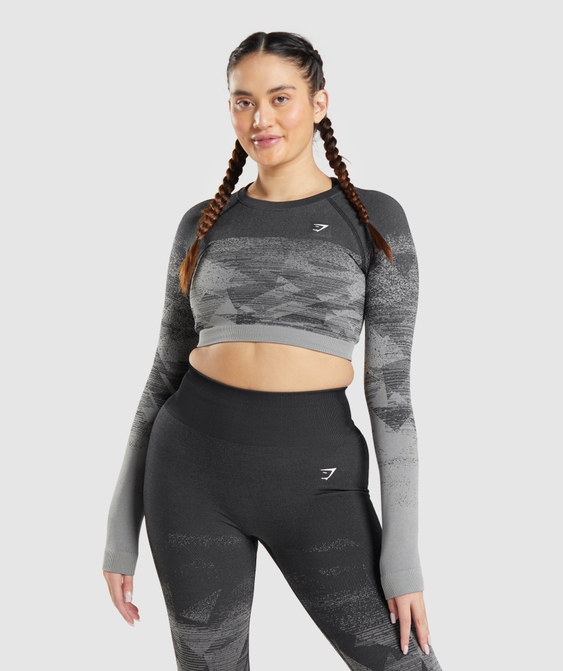 Gymshark προσαρμογή Ombre Crop Top τρίγωνο-μαύρο