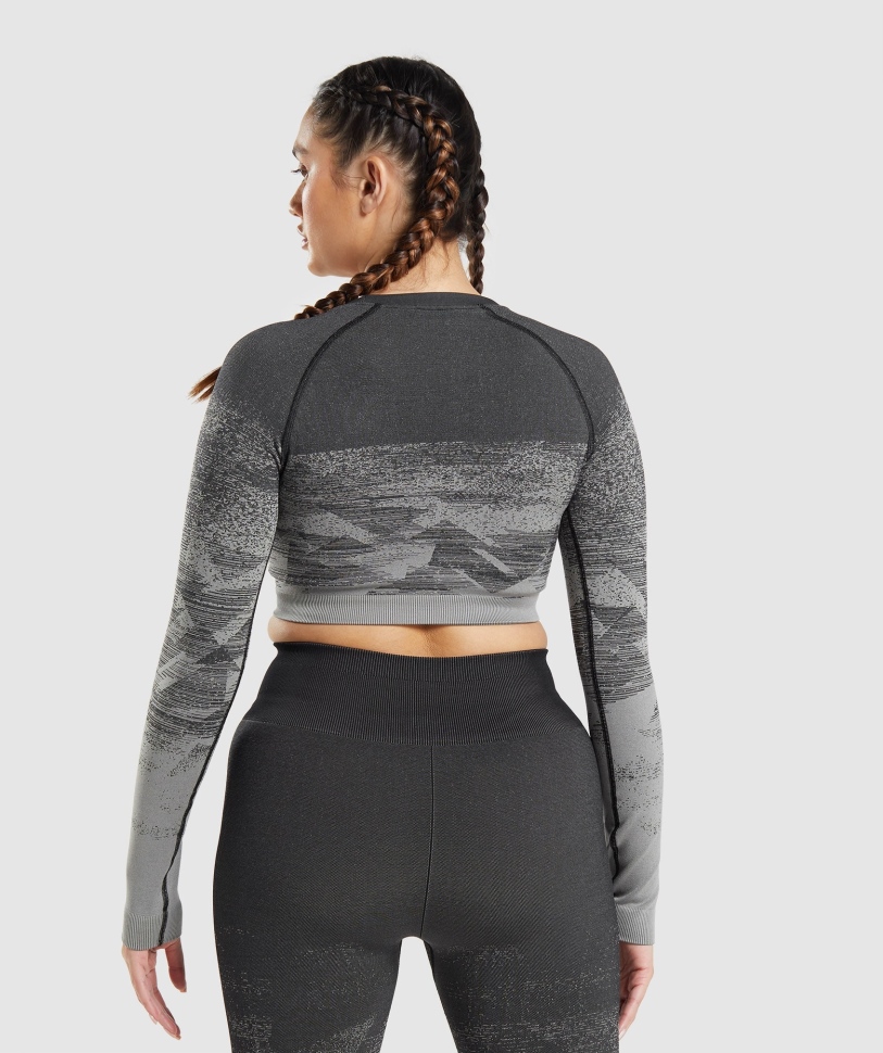 Gymshark προσαρμογή Ombre Crop Top τρίγωνο-μαύρο