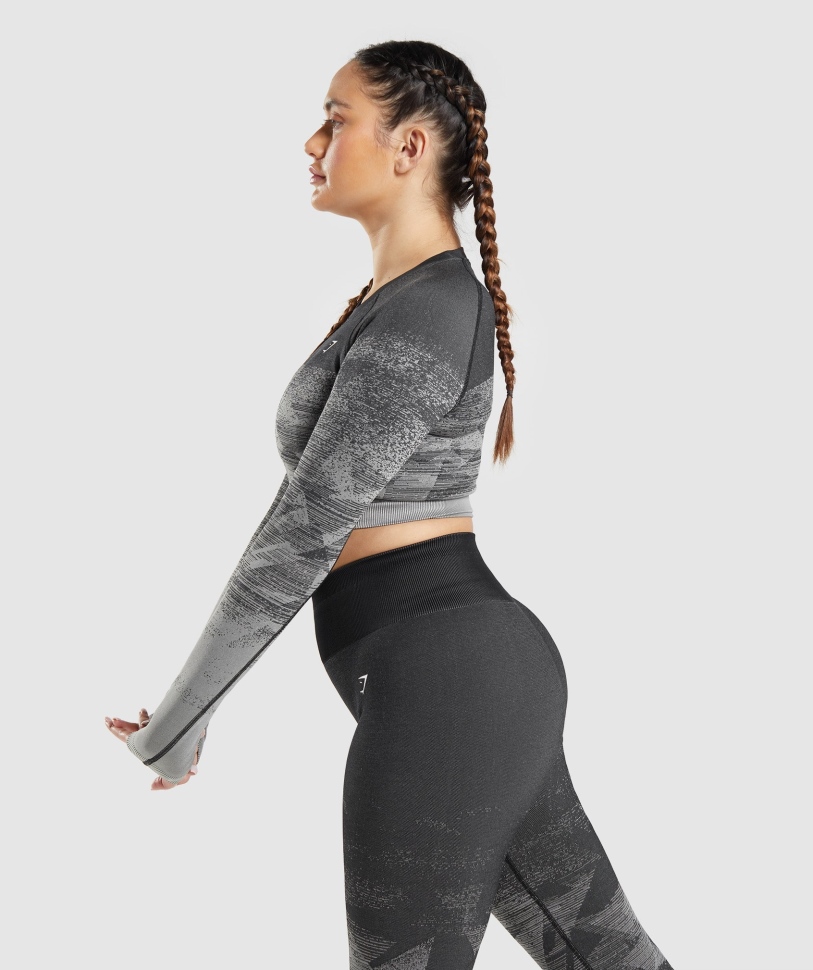 Gymshark προσαρμογή Ombre Crop Top τρίγωνο-μαύρο